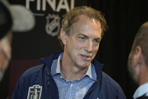 Colorado Avalanche president of hockey operations Joe Sakic talks to reporters during media day before Game 1 of the NHL hockey Stanley Cup Finals against the Tampa Bay Lightning Tuesday, June 14, 2022, in Denver. Sakic has been appointed to the Hockey Hall of Fame selection committee. THE CANADIAN PRESS/AP/David Zalubowski