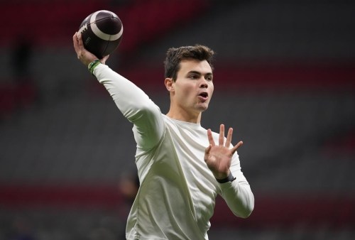 B.C. Lions quarterback Nathan Rourke throws the football before the CFL Western semifinal against the Calgary Stampeders in Vancouver on Sunday, November 6, 2022. THE CANADIAN PRESS/Darryl Dyck