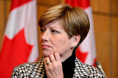 Conservative MP Karen Vecchio listens during a news conference in Ottawa, on Tuesday, Nov. 22, 2022. The low intake of complaints by Canada's new office of the sport integrity commissioner has grabbed the attention of Vecchio and some former athletes.THE CANADIAN PRESS/Justin Tang