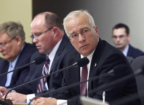 FILE - State Sen. Steve Nass, R-Whitewater, looks on during a hearing at the state Capitol in Madison, Wis., on Feb. 24, 2015. Wisconsin Republicans planned to vote Thursday, Jan. 12, 2023, to again allow therapists, social workers and counselors to try to change their LGBTQ clients’ gender identities and sexual orientations, a practice known as conversion therapy. (Amber Arnold/Wisconsin State Journal via AP, File)