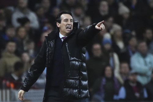 Aston Villa's manager Unai Emery gestures during the English Premier League soccer match between Aston Villa and Wolverhampton Wanderers at Villa Park stadium in Birmingham, England Wednesday, Jan. 4, 2023. (AP Photo/Rui Vieira)