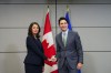 Prime Minister Justin Trudeau meets with Alberta Premier Danielle Smith as Canada's premiers meet in Ottawa on Tuesday, Feb. 7, 2023 in Ottawa. Alberta Premier Danielle Smith has met face to face with Prime Minister Justin Trudeau in a photo opportunity punctuated by short statements and a very awkward handshake. THE CANADIAN PRESS/Sean Kilpatrick