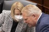 Ontario’s Health Minister Sylvia Jones (left) speaks with Premier Doug Ford as they attend Question Period at the Queens Park Legislature, in Toronto, on Monday, November 14, 2022.&nbsp;Ontario's premier and health minister say the province will accept any new spending and investments on health care from the federal government, but they are concerned about the timelines of the funding being offered by Ottawa. THE&nbsp;CANADIAN PRESS/Chris Young