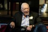 FILE - Former President Jimmy Carter reacts as his wife Rosalynn Carter speaks during a reception to celebrate their 75th wedding anniversary, July 10, 2021, in Plains, Ga. The Carter Center said Saturday, Feb. 18, 2023, that former President Jimmy Carter has entered home hospice care. The charity created by the 98-year-old former president said on Twitter that after a series of short hospital stays, Carter “decided to spend his remaining time at home with his family and receive hospice care instead of additional medical intervention.