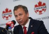 Canada Soccer president Nick Bontis speaks during a news conference, in Vancouver, on Sunday, June 5, 2022.&nbsp;Bontis has resigned as president of Canada Soccer, acknowledging change is needed to achieve labour peace. THE CANADIAN PRESS/Darryl Dyck