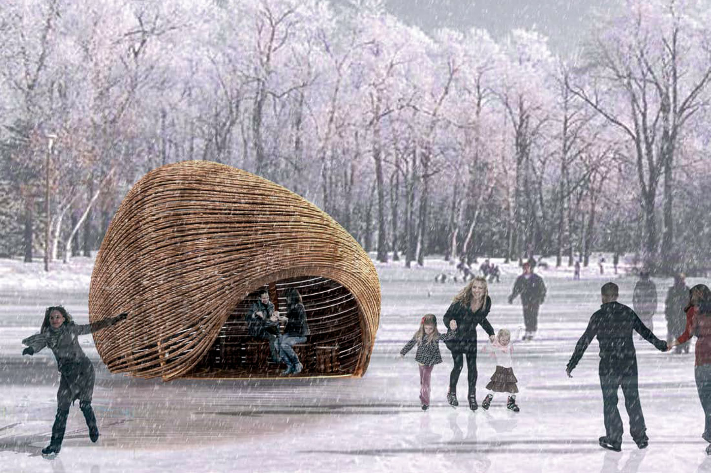 A winning warming hut design in 2012 — called ROPE pavilion — by New York's Kevin Erickson and Allison Warren.