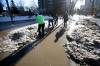 JOHN WOODS / WINNIPEG FREE PRESS
                                Cyclist Hillary Rosentreter, left, and other cyclists clear an Assiniboine Avenue bike path of ice Sunday, March 26, 2023. Re: Malak