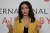 Actor Nazanin Boniadi talks during the International Women's Day in Abu Dhabi, United Arab Emirates, Wednesday, March 8, 2023. Boniadi is urging the world to back the protests in her native Iran calling for women's rights and political change, saying despots fear nothing 