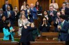 Deputy Prime Minister and Minister of Finance Chrystia Freeland embraces Industry Minister Francois-Philippe Champagne after delivering the federal budget in the House of Commons on Parliament Hill in Ottawa, Tuesday, March 28, 2023. THE CANADIAN PRESS/Sean Kilpatrick