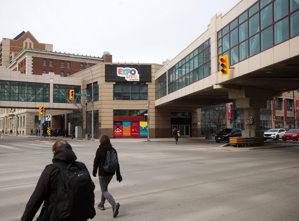 Northeast corner of Portage at Vaughan on April 17, 2023. (John Woods / Winnipeg Free Press)