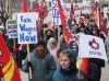 Members of the Public Service Alliance of Canada (PSAC) demonstrate outside the Treasury Board building in Ottawa on Friday, March 31, 2023. Canada's largest federal public service union is expected to announce the next steps in the drawn out contract negotiations with the government, after members voted for a mandate to launch the largest strike against a single employer in Canada's history. THE CANADIAN PRESS/ Patrick Doyle