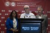 Public Service Alliance of Canada National Executive Vice-President Sharon DeSousa, National President Chris Aylward and Quebec Regional Executive Vice-President Yvon Barriere listen to a question during a news conference at union headquarters, Monday, April 17, 2023 in Ottawa. THE CANADIAN PRESS/Adrian Wyld
