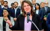 Alberta Premier Danielle Smith makes an announcement at the Chinese Cultural Centre in Calgary, Friday, April 14, 2023. Three Alberta cabinet ministers have confirmed the government’s new media-question restriction policy will apply only to Smith. THE CANADIAN PRESS/Jeff McIntosh