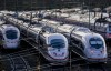 FILE - ICE trains are parked near the central train station in Frankfurt, Germany, Monday, March 27, 2023. A German union is calling for railway workers to stage an eight-hour strike on Friday to back calls for an inflation-busting pay raise, and walkouts are also scheduled at three airports this week in a parallel pay dispute. (AP Photo/Michael Probst, File)