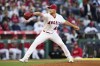 Los Angeles Angels starting pitcher Reid Detmers throws against the Texas Rangers during the second inning of a baseball game Saturday, May 6, 2023, in Anaheim, Calif. (AP Photo/Jae C. Hong)