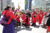 RUTH BONNEVILLE / WINNIPEG FREE PRESS
                                Manitoba&rsquo;s MMIWG2S+ implementation committee, Gigaanaawenimaanaanig, organized a red dress round dance at the intersection of Portage Avenue and Main Street.