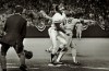 FILE - Umpire Don Denkinger, left, watches as St. Cardinals pitcher Todd Worrell, right, stretches to catch the ball as Kansas City Royals batter Jorge Orta steps on first base during the ninth inning in Game 6 of baseball's World Series in Kansas City, Mo., Oct. 26, 1985. Denkinger ruled Orta safe and the Royals went on to win the game and eventually the World Series. (Patrick Sullivan/The Kansas City Star via AP, File)