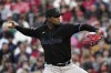 Miami Marlins starting pitcher Edward Cabrera throws to the plate during the first inning of a baseball game against the Los Angeles Angels Saturday, May 27, 2023, in Anaheim, Calif. (AP Photo/Mark J. Terrill)