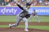 Minnesota Twins starting pitcher Joe Ryan throws against the Houston Astros during the first inning of a baseball game Tuesday, May 30, 2023, in Houston. (AP Photo/Michael Wyke)