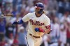 Philadelphia Phillies' Alec Bohm reacts after hitting a game-winning RBI-single against Arizona Diamondbacks relief pitcher Jose Ruiz during the tenth inning of a baseball game, Wednesday, May 24, 2023, in Philadelphia. (AP Photo/Matt Slocum)