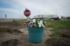 Flowers are seen on the side of the road where the Trans-Canada Highway intersects with Highway 5, west of Winnipeg near Carberry, Man., Friday, June 16, 2023. A semi and a bus carrying seniors collided at the intersection Thursday, killing 15 people. THE CANADIAN PRESS/Darryl Dyck