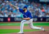 Toronto Blue Jays starting pitcher Alek Manoah (6) works against the Milwaukee Brewers during first inning MLB baseball action in Toronto on Wednesday, May 31, 2023. The Jays recalled Manoah from Double-A New Hampshire on Friday and placed reliever Jay Jackson on the paternity list. THE CANADIAN PRESS/Frank Gunn