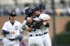 Detroit Tigers relief pitcher Alex Lange celebrates with catcher Eric Haase (13) after the final out against the Toronto Blue Jays in the ninth inning of a baseball game, Saturday, July 8, 2023, in Detroit. Matt Manning, and relief pitchers Jason Foley and Alex Lange combined to no-hit the Toronto Blue Jays in a 2-0 win.(AP Photo/Paul Sancya)