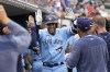 Toronto Blue Jays' George Springer celebrates his two-run home run against the Detroit Tigers in the fourth inning of a baseball game, Friday, July 7, 2023, in Detroit.&nbsp;The Toronto Blue Jays have reinstated Springer from the paternity list, the team announced Monday. THE CANADIAN PRESS/AP-Paul Sancya