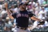 Cleveland Guardians starting pitcher Aaron Civale throws against the Chicago White Sox during the first inning of a baseball game in Chicago, Sunday, July 30, 2023. (AP Photo/Nam Y. Huh)