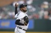 Detroit Tigers starting pitcher Eduardo Rodriguez throws during the second inning of a baseball game against the Los Angeles Angels, Tuesday, July 25, 2023, in Detroit. (AP Photo/Carlos Osorio)