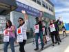 Unionized workers, including Liquor Mart and MLL distribution centre employees, picket outside Premier Heather Stefanson&rsquo;s Tuxedo constituency office Thursday morning. (Danielle Da Silva / Winnipeg Free Press)