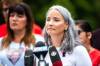 MIKAELA MACKENZIE / WINNIPEG FREE PRESS 
Nahanni Fontaine, NDP spokesperson for MMIWG2S, makes a campaign announcement with NDP leader Wab Kinew and MMIWG2S family members on Friday.