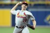 St. Louis Cardinals starting pitcher Miles Mikolas delivers to the Tampa Bay Rays during the first inning of a baseball game Tuesday, Aug. 8, 2023, in St. Petersburg, Fla. (AP Photo/Chris O'Meara)