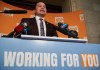 Manitoba NDP Leader Wab Kinew speaks to the media after the delivery of the 2023 budget in the Manitoba Legislative Building in Winnipeg on Tuesday, March 7, 2023. He is promising to move forward on the search of a Winnipeg-area landfill for the remains of two First Nations women if his party forms government after the provincial election this fall. THE CANADIAN PRESS/David Lipnowski