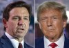 FILE - This combination of photos shows Republican presidential candidates Florida Gov. Ron DeSantis speaking at the Christians United For Israel (CUFI) Summit 2023 on July 17, 2023, in Arlington, Va., left, and former President Donald Trump speaking at Trump National Golf Club in Bedminster, N.J., June 13, 2023, right. Trump’s campaign is seeking to blunt the efforts of a super PAC supporting rival Ron DeSantis’ presidential campaign by sending a letter to all state Republican parties arguing that they cannot work with a super PAC as if it is representing a candidate. (AP Photo, File)