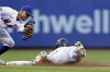 Atlanta Braves' Ronald Acuna Jr., right, steals second base in front of New York Mets shortstop Francisco Lindor, left, during the first inning of a baseball game Sunday, Aug. 13, 2023, in New York. (AP Photo/Adam Hunger)