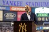 FILE - Derek Jeter speaks during a ceremony honoring his Hall of Fame induction before a baseball game between the Tampa Bay Rays and the New York Yankees, Friday, Sept. 9, 2022, in New York. Derek Jeter will attend Yankees' Old-Timers' Day for the first time since his retirement when New York honors the 25th anniversary of its 1998 World Series championship team on Sept. 9. (AP Photo/Adam Hunger, File)