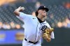 Detroit Tigers starting pitcher Reese Olson throws to a Chicago Cubs batter during the first inning of a baseball game Tuesday, Aug. 22, 2023, in Detroit. (AP Photo/Jose Juarez)
