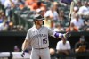 Colorado Rockies' Hunter Goodman gets set to bat during the fifth inning of a baseball game against the Baltimore Orioles, Sunday, Aug. 27, 2023, in Baltimore. (AP Photo/Nick Wass)