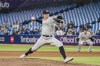 New York Yankees relief pitcher Chad Green (57) throws the ball during the ninth inning of MLB action against the Toronto Blue Jays in Toronto on Monday, May 2, 2022. Green has been reinstated by the Toronto Blue Jays from the 60-day injured list. After seven years with the New York Yankees, the 32-year-old reliever signed a two-year, US$8.5 million deal with Toronto in the off-season. THE CANADIAN PRESS/Christopher Katsarov