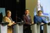MIKE DEAL / WINNIPEG FREE PRESS
                                For more than an hour, Progressive Conservative Leader Heather Stefanson, NDP Leader Wab Kinew and Liberal Party Leader Dougald Lamont faced a crowd at the RBC Convention Centre, presenting their economic platforms and exchanged verbal barbs.
