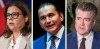 In this composite image made from three photographs, from right to left, Progressive Conservative Party of Manitoba Leader Heather Stefanson speaks during a news conference in Whistler, B.C., on Tuesday, June 27, 2023; Manitoba NDP Leader Wab Kinew speaks at the Canadian Mennonite University in Winnipeg on Wednesday, Aug. 16, 2023; and Manitoba Liberal Party Leader Dougald Lamont speaks to the media at the Legislature building, in Winnipeg on Tuesday, March 7, 2023. THE CANADIAN PRESS/Darryl Dyck, John Woods, David Lipnowski