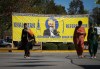 A photograph of late temple president Hardeep Singh Nijjar is seen on a banner outside the Guru Nanak Sikh Gurdwara, in Surrey, B.C., on Monday, Sept. 18, 2023. Prime Minister Justin Trudeau says Canadian intelligence services are investigating 