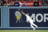 Los Angeles Dodgers center fielder James Outman makes a catch on a ball hit by Detroit Tigers' Spencer Torkelson during the third inning of a baseball game Wednesday, Sept. 20, 2023, in Los Angeles. (AP Photo/Mark J. Terrill)