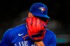 Toronto Blue Jays starting pitcher Jose Berrios leaves during the sixth inning of the team's baseball game against the New York Yankees on Thursday, Sept. 21, 2023, in New York. (AP Photo/Frank Franklin II)
