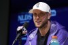 Arizona Diamondbacks starting pitcher Merrill Kelly speaks during a news conference ahead of the NL Division Series, Friday, Oct. 6, 2023, in Los Angeles. (AP Photo/Mark J. Terrill)