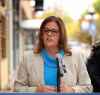 Progressive Conservative Leader Heather Stefanson makes an announcement in downtown Brandon on Monday. (Tim Smith / The Brandon Sun)