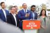 RUTH BONNEVILLE / WINNIPEG FREE PRESS
                                NDP Leader Wab Kinew held his final campaign event Monday outside the Grace Hospital in Kirkfield Park &mdash; a popular spot for NDP candidates, who made at least three announcements on the hospital&rsquo;s south lawn.