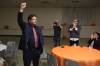 Brandon East NDP candidate Glen Simard cheers with supporters on Tuesday evening after winning his seat in the Manitoba legislature. (Tim Smith / The Brandon Sun)