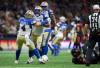 DARRYL DYCK / THE CANADIAN PRESS
                                Adam Bighill (front left to right), Jackson Jeffcoat and Ricky Walker celebrate after Jeffcoat sacked B.C. Lions quarterback Vernon Adams Jr. (lower right), during the first half in Vancouver Friday night.